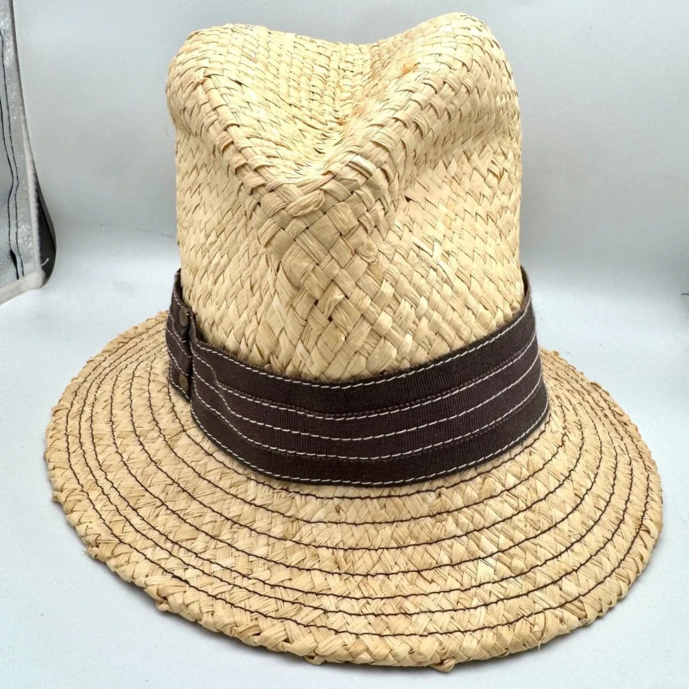 Lola Hats Straw Hat Brown Sun Hat Fedora Ribbon Band Studded Tan  XS Small 21 in - Picture 3 of 6